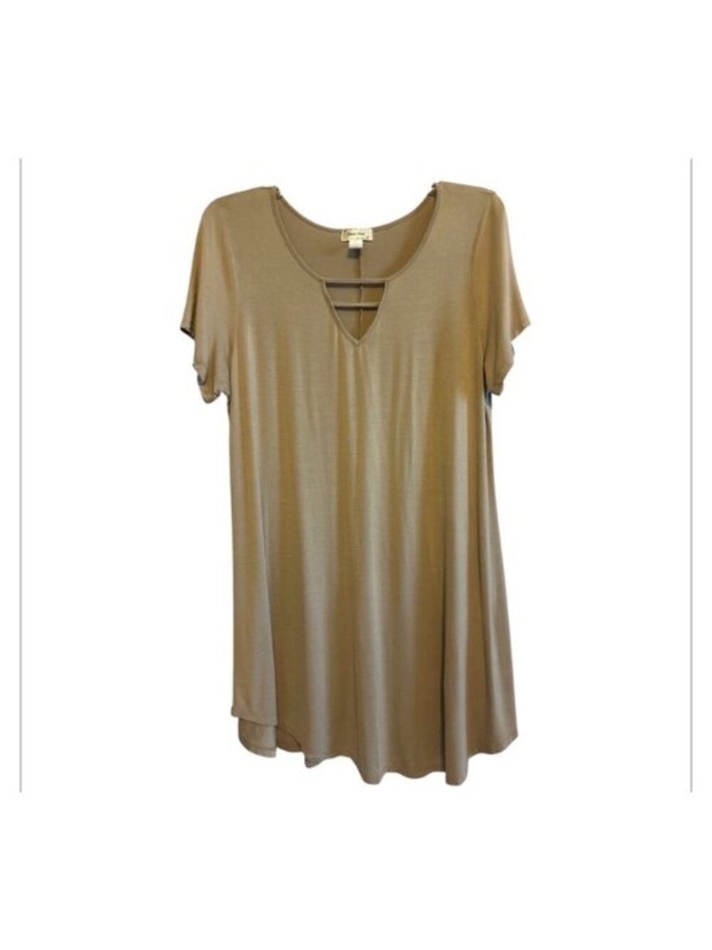 Casual Land Khaki Longer Stretch Short Sleeve Casual Knit Tunic Top Size 1XL